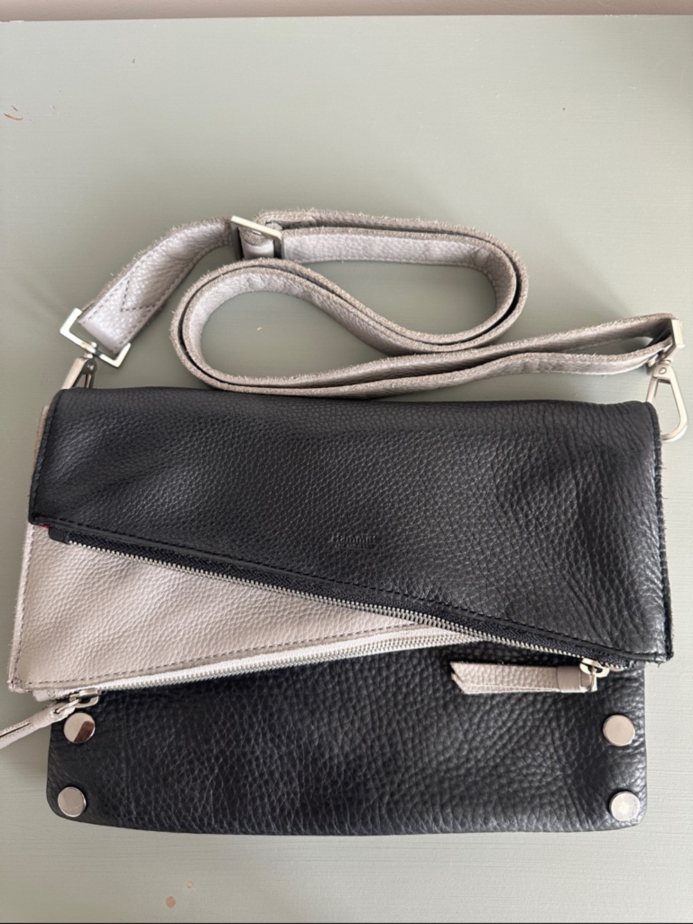 Hammitt Dillon Black & Light Gray Two-Tone Leather Crossbody